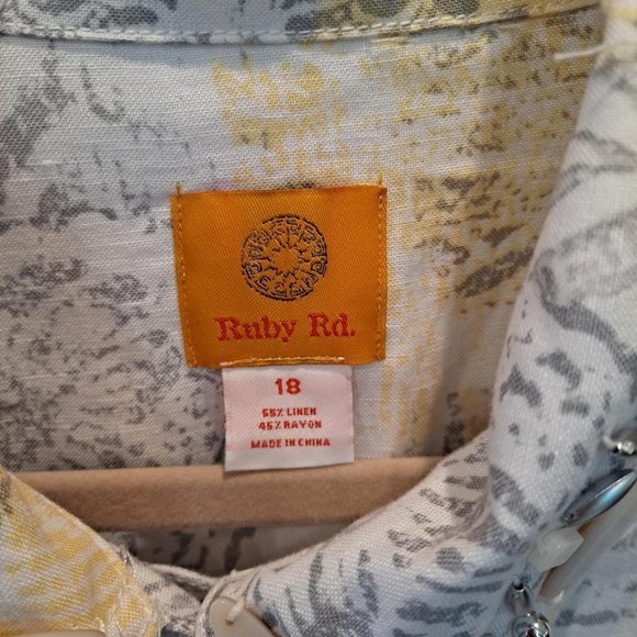 RUBY Rd Button Up Shirt Yellow and Gray Design Size 18 - Picture 2 of 7
